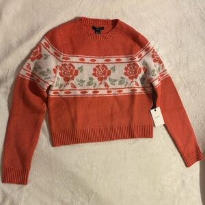 Forever 21 Red Floral Crew Neck Sweater